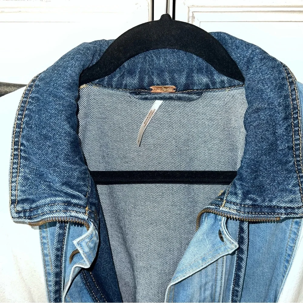 Free People Panel Denim Bomber Jacket - Picture 3 of 8